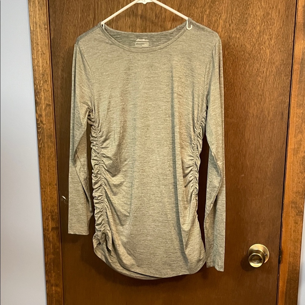 Eddie Bauer Gray Ruched Long Sleeve Top